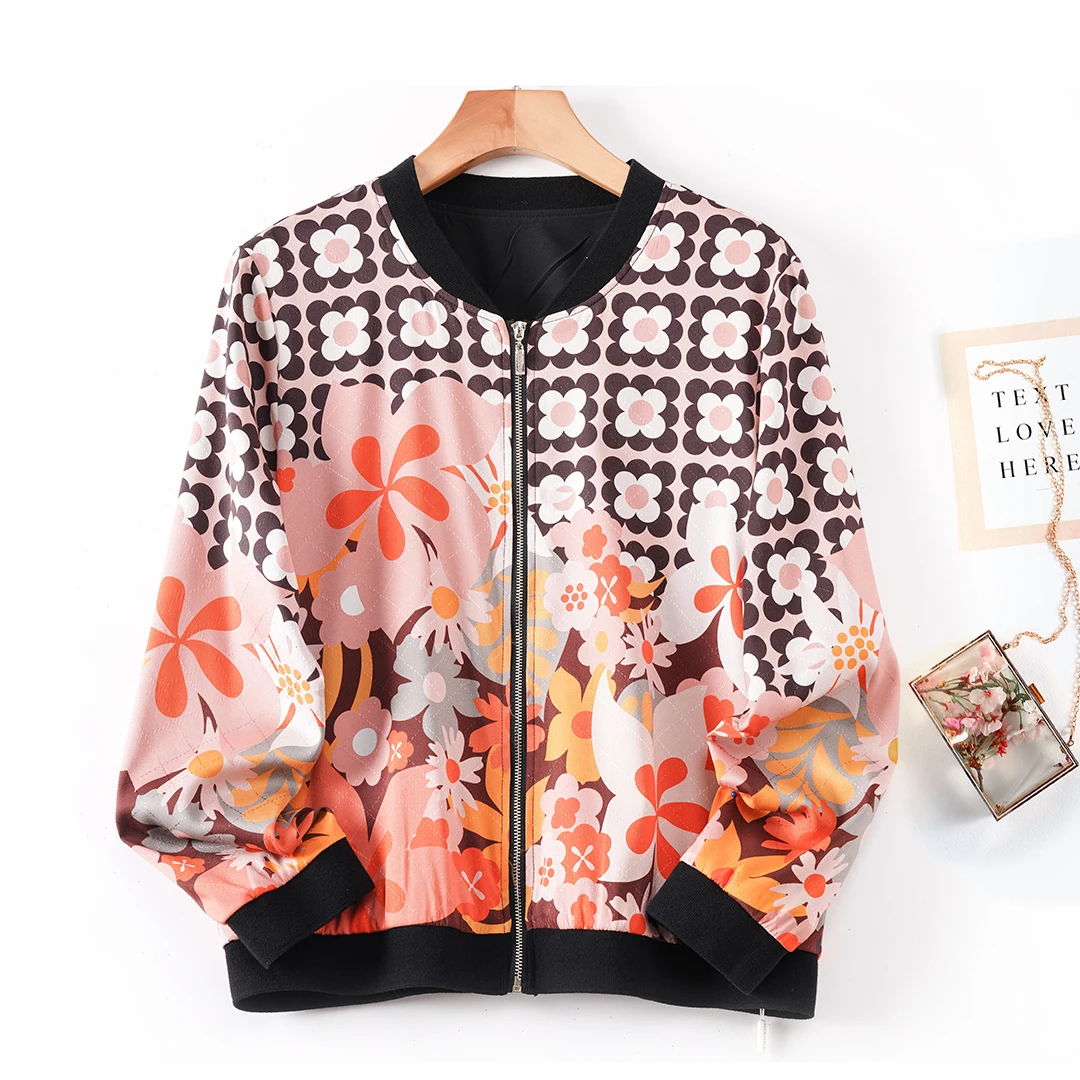 92%桑蚕丝真丝休闲通勤风高端女装长袖圆领春秋真丝短上衣女外套