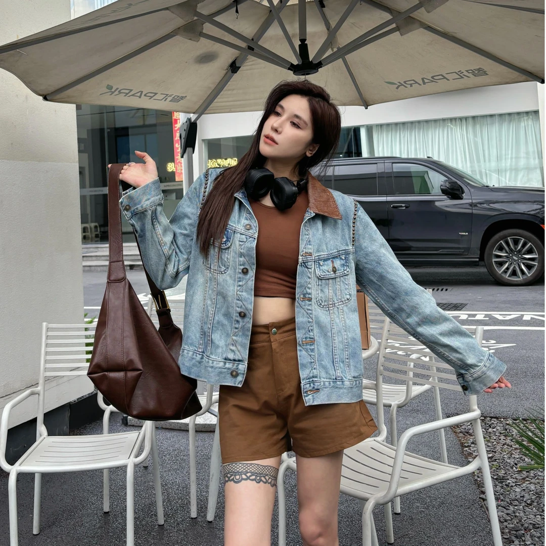 颓废又迷人的流浪丹宁风高端新款外套休闲牛仔衣上衣潮流百搭翻领