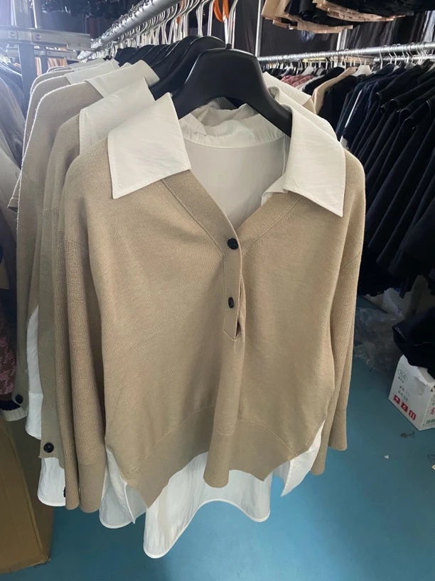 出口韩国品牌24冬针织拼接设计衬衫