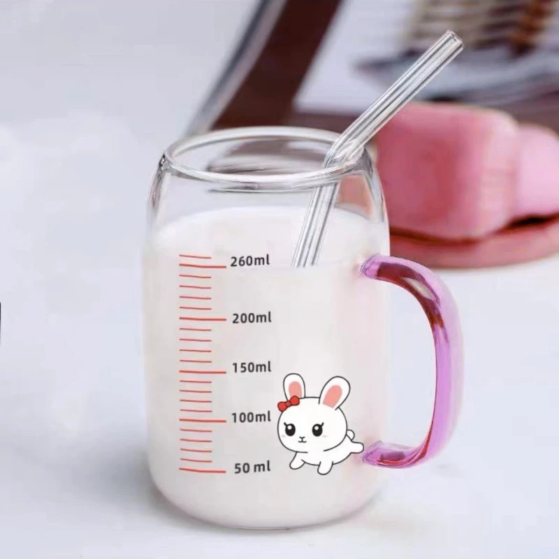 兔兔牛奶杯带刻度酸奶杯微波炉专用可加热燕麦杯儿童喝奶粉吸管杯