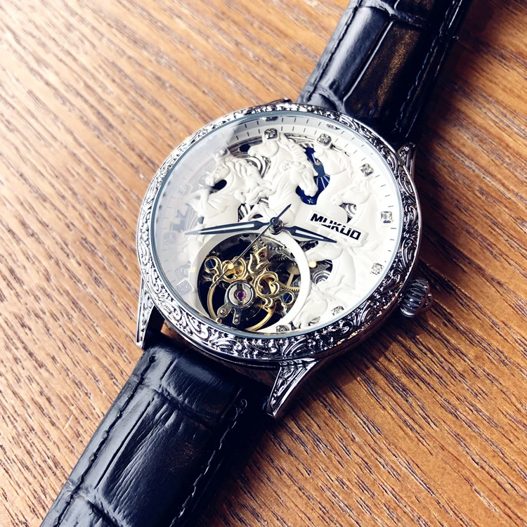 木阔八骏马手表男全自动机械表飞轮雕刻男士高端个性时尚设计潮