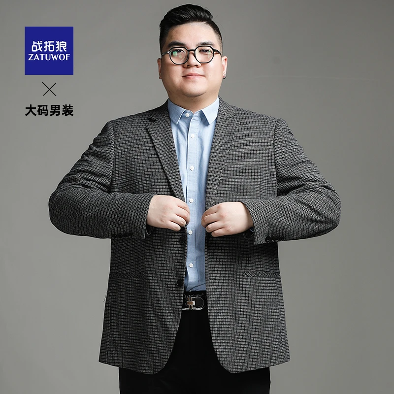 战拓狼休闲西服外套春秋新款加肥加大胖子宽松大码西装男款上衣