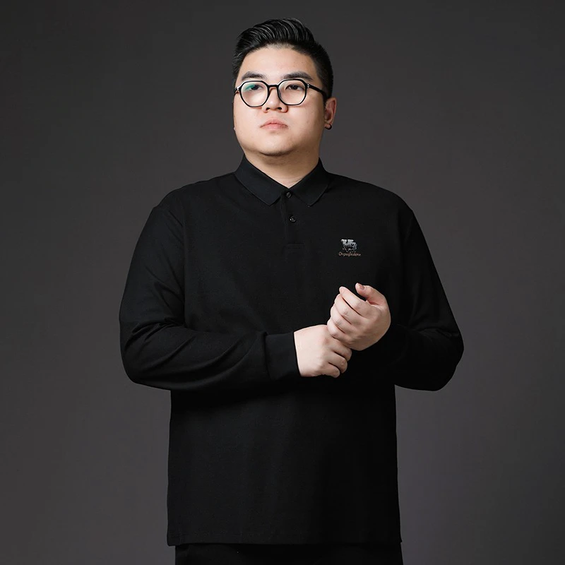 春秋薄款中年男式休闲打底t恤衫加肥大码宽松纯色翻领胖子polo衫