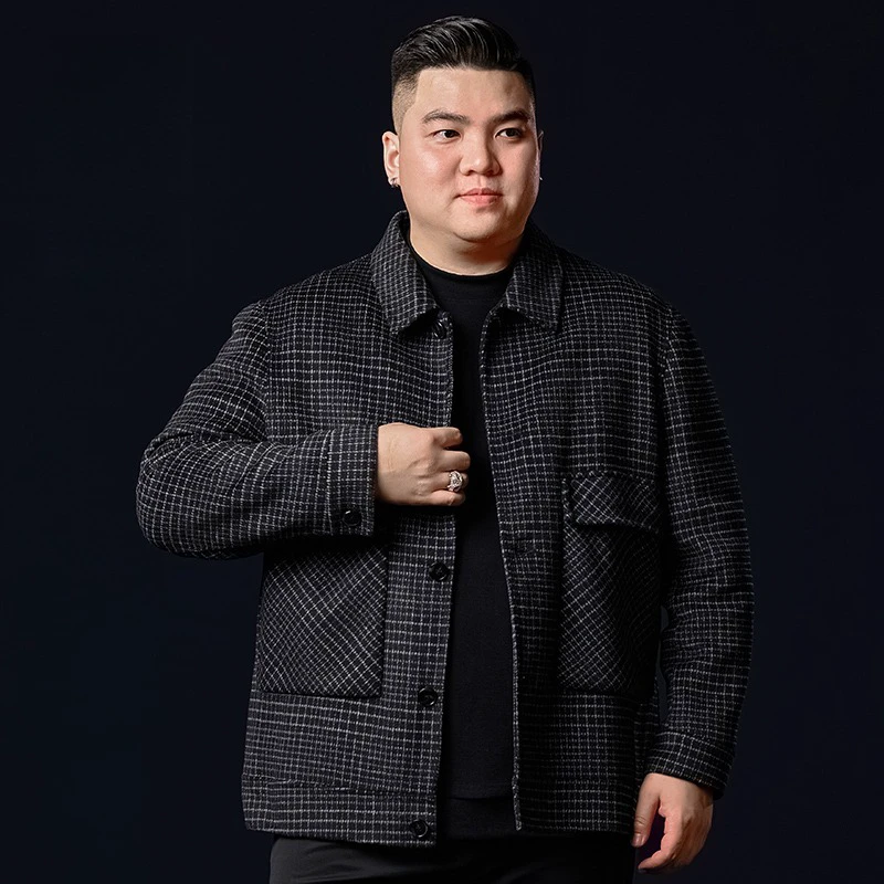 秋冬季大码男士短款毛呢外套胖子宽松加肥加大休闲夹克呢子男外套