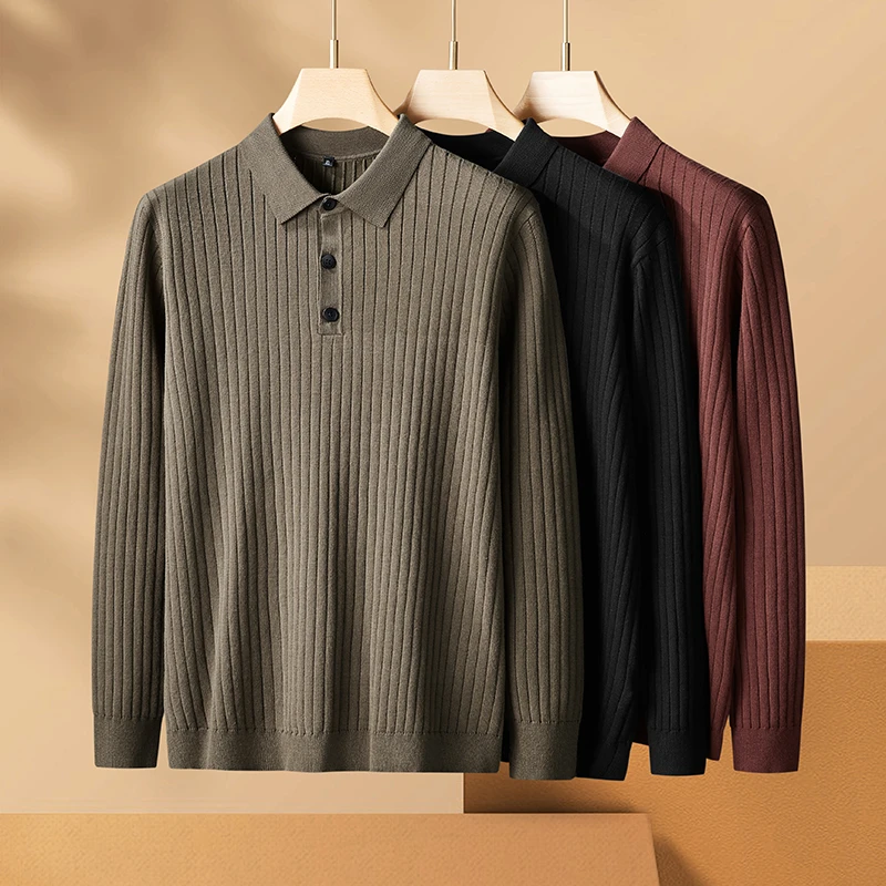 男士冬季时尚百搭POLO领针织衫大肥佬加大码长袖保暖毛衣休闲宽松