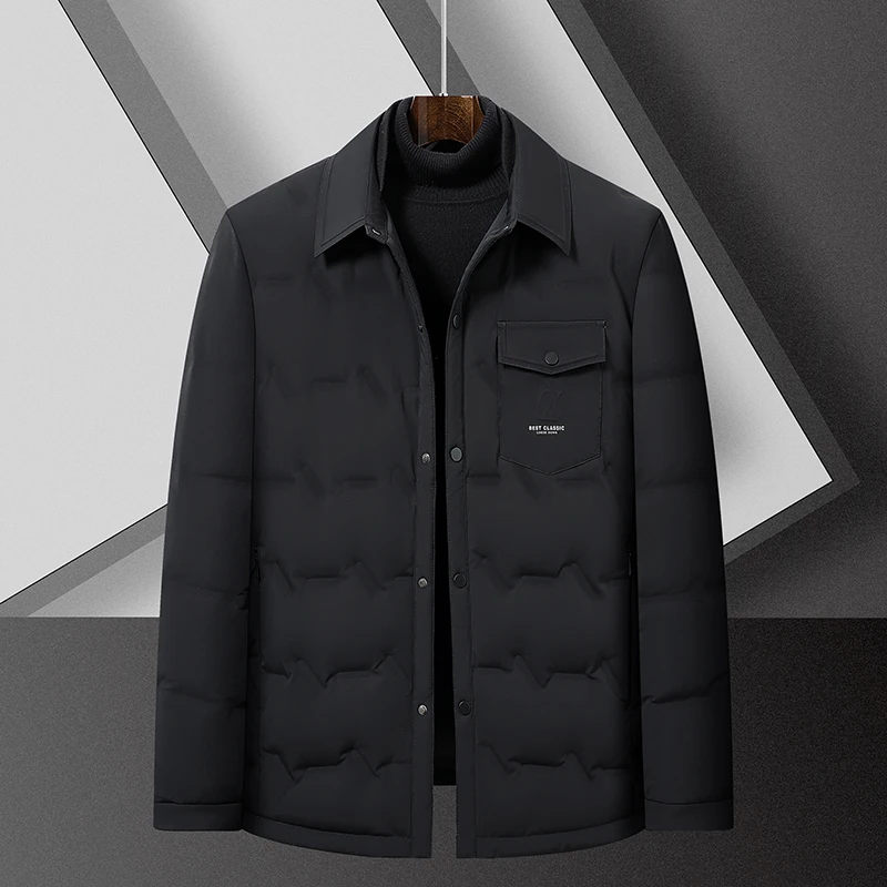 加肥大码男士宽松休闲翻领羽绒服冬季胖子保暖羽绒外套