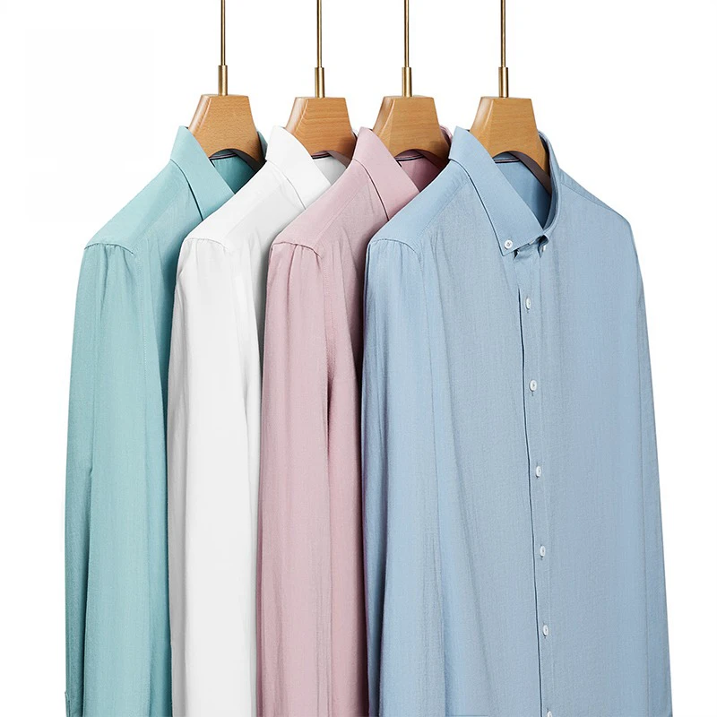 秋季大码男装男士肥佬加肥加大中年长袖薄款宽松纯色百搭时尚衬衫