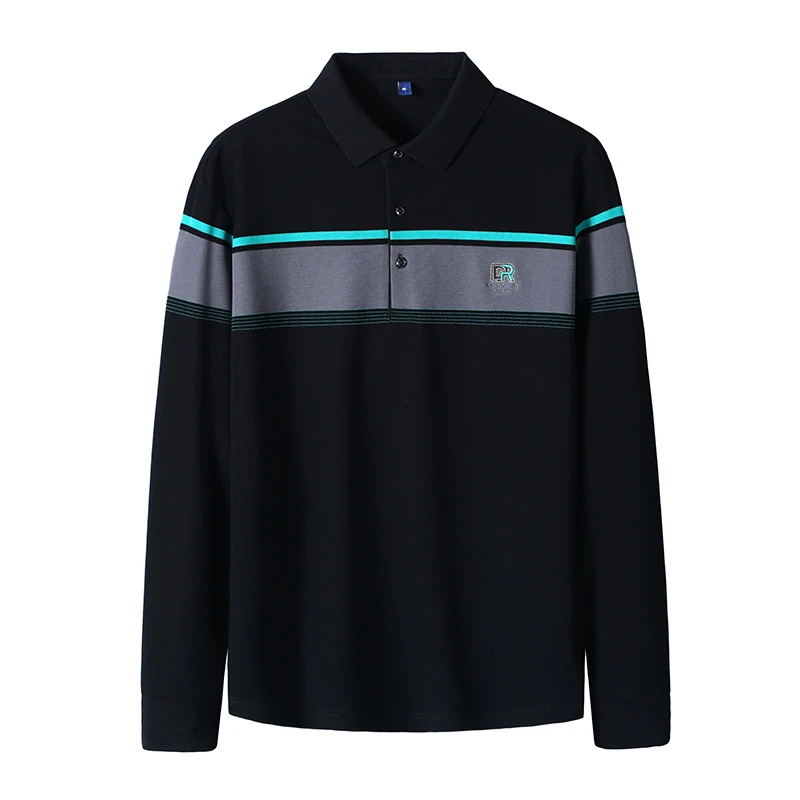 大码男装胖子加肥加大码休闲宽松翻领时尚长袖男士圆领百搭POLO衫