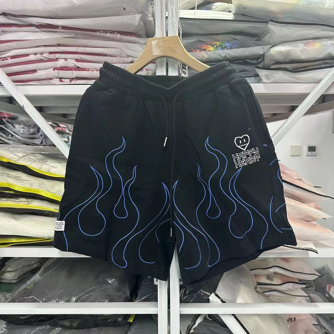 查尔斯-火焰刺绣短裤-黑色