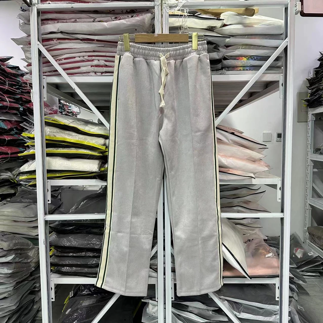 【ji皮绒白条拼接】灰色长裤-男女同款