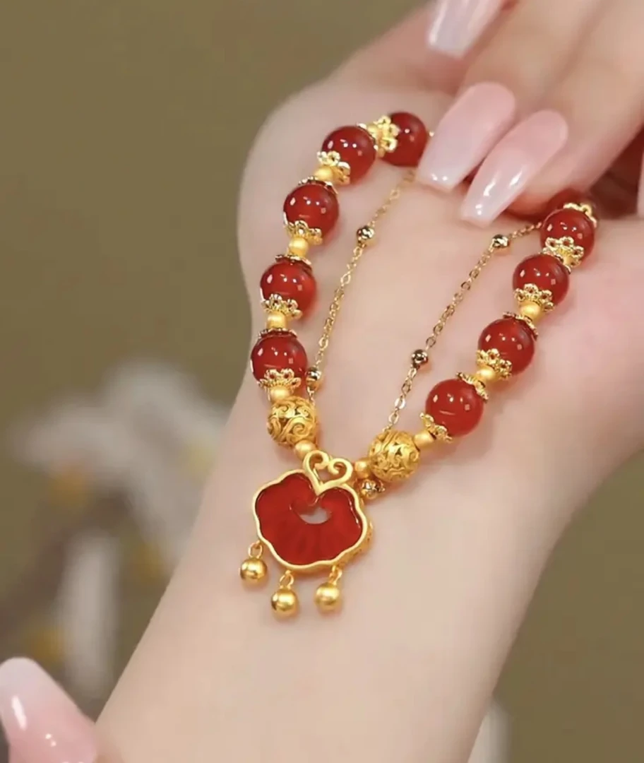 合金手链 【七夕平安锁】红色平安锁手链爆款手串送闺蜜送女友礼物