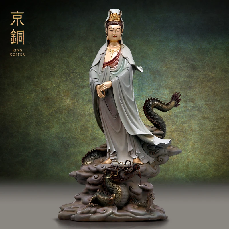 高温着色【乘龙观音】铜摆件家居摆件纯手工古法铸造工艺细腻
