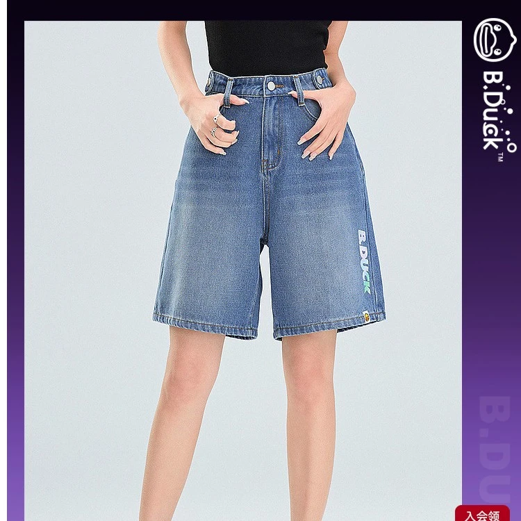 B.Duck小黄鸭牛仔短裤2025年夏季新款NFT宇宙时髦宽松5分裤高腰潮