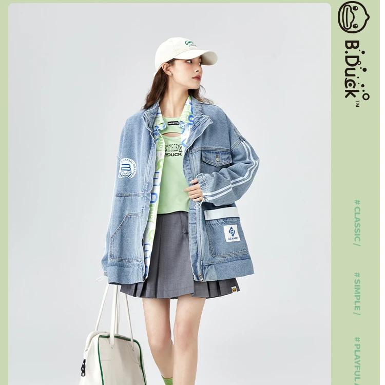B.Duck小黄鸭女装牛仔外套2025年春季新款宽松时髦休闲字母大logo