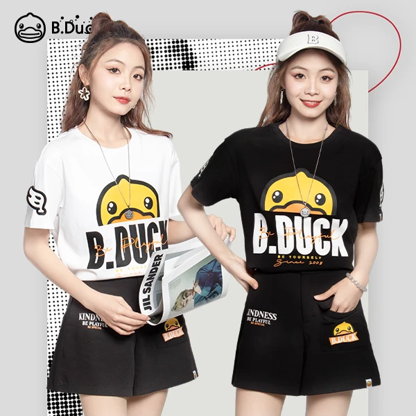bduck2024新款夏季t恤经典减龄时髦黑色时尚个性潮流显瘦宽松休闲