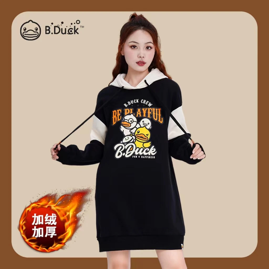 B.Duck小黄鸭23年长袖女热力感穿搭加厚减龄卫衣裙宽松慵懒风撞色