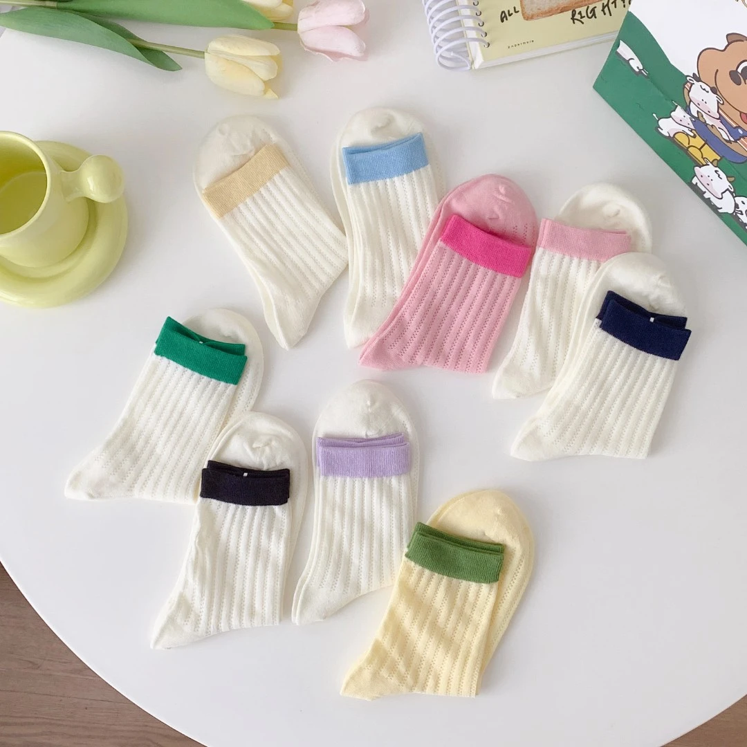 【清仓】夏季薄款袜女士ins潮堆堆袜子女春夏拼色镂空糖果色中筒袜