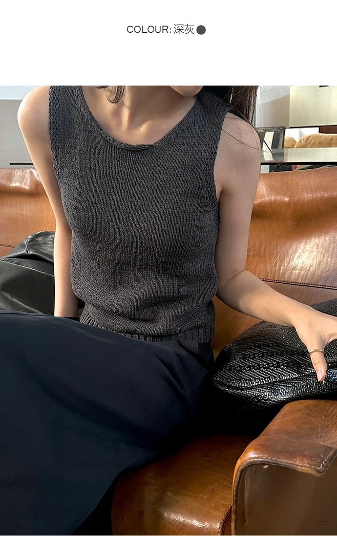 【素简】韩简约宽松针织背心女秋款复古百搭无袖套头上衣02732