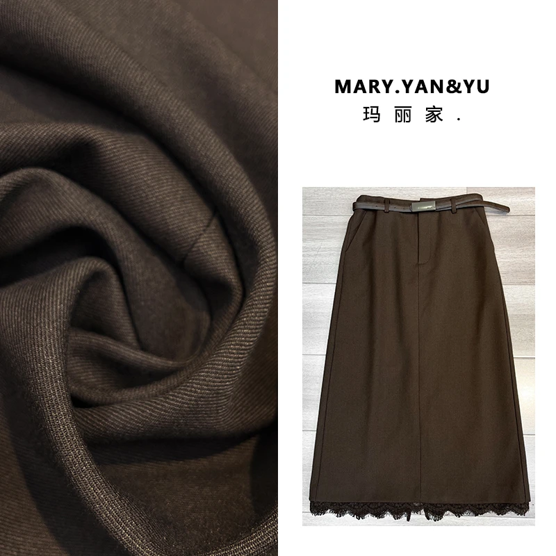 玛丽.燕&语2024秋冬新款纯色半身裙女轻奢复古开叉蕾丝拼接半裙