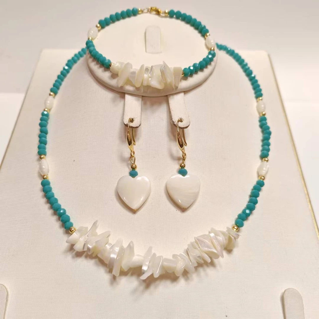 铜合金贝壳项链 UNQAKIZ精美首饰3件套سەدەپ手工气质蓝色时尚百搭