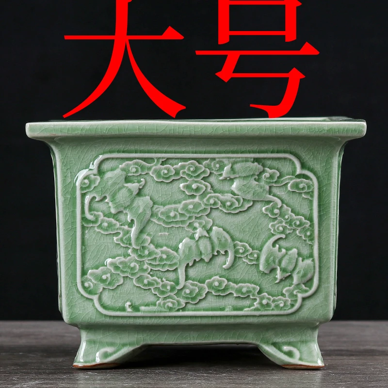 【直播浮力590】20*20*15cm浮雕冰裂福禄寿禧大花盆古典陶瓷