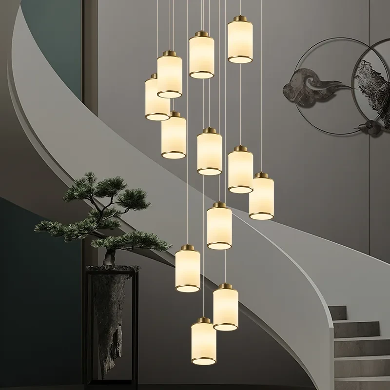 新中式吊灯楼梯吊灯美式别墅客厅旋转楼梯间楼中楼loft复式楼吊灯