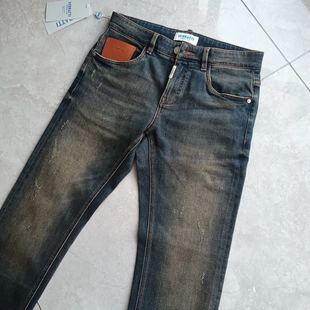 秋东新品 VR1267 男士复古蓝水洗设计师弹力修身小直筒进口牛仔裤