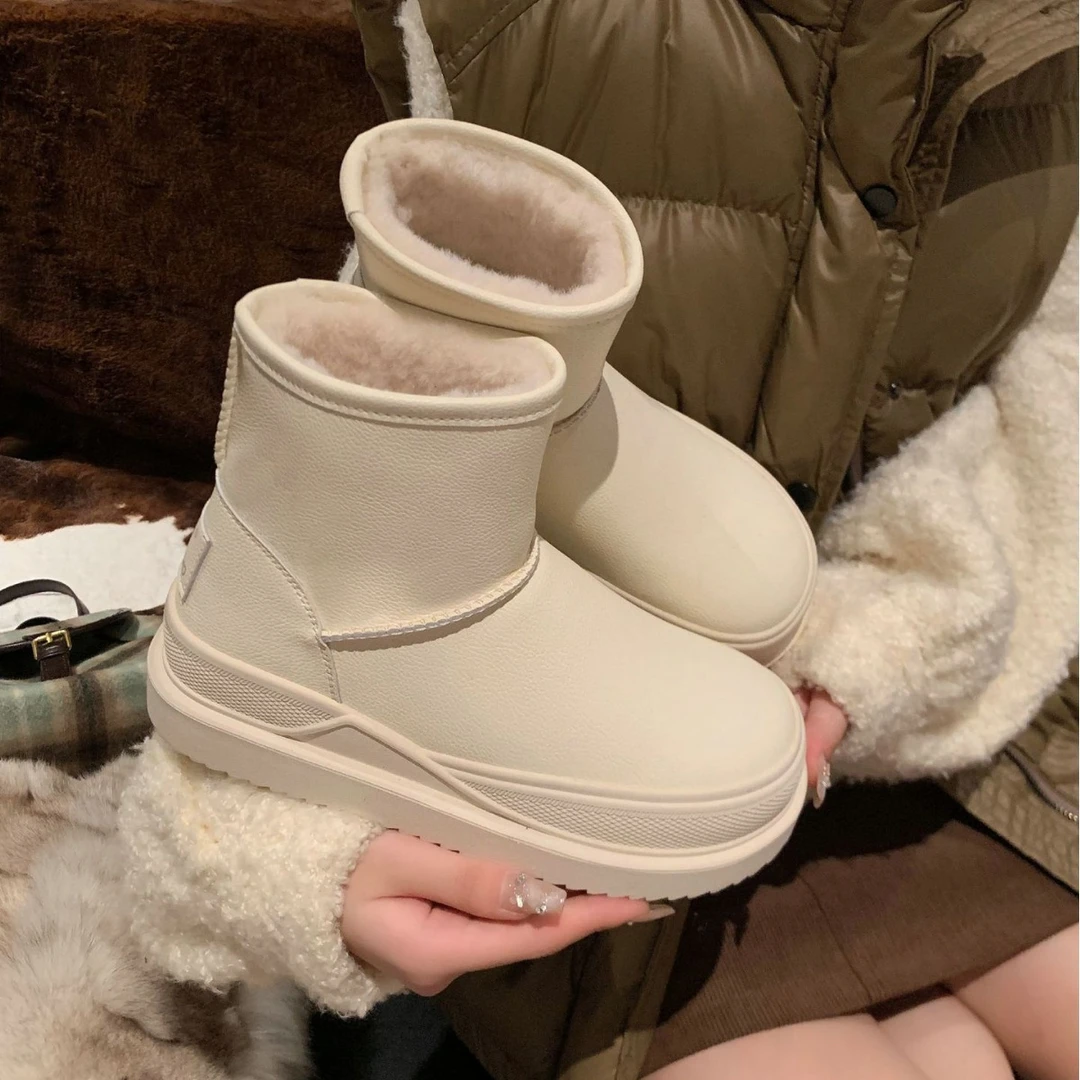 真皮厚底雪地靴女2024冬季新款加绒加厚防水防滑时尚保暖东北棉靴