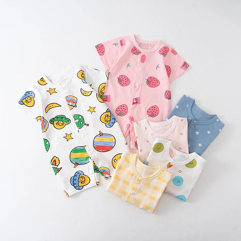 小猪大卫连体汗布对开短袖A类无骨婴幼儿宝宝薄款哈衣空调房爬服