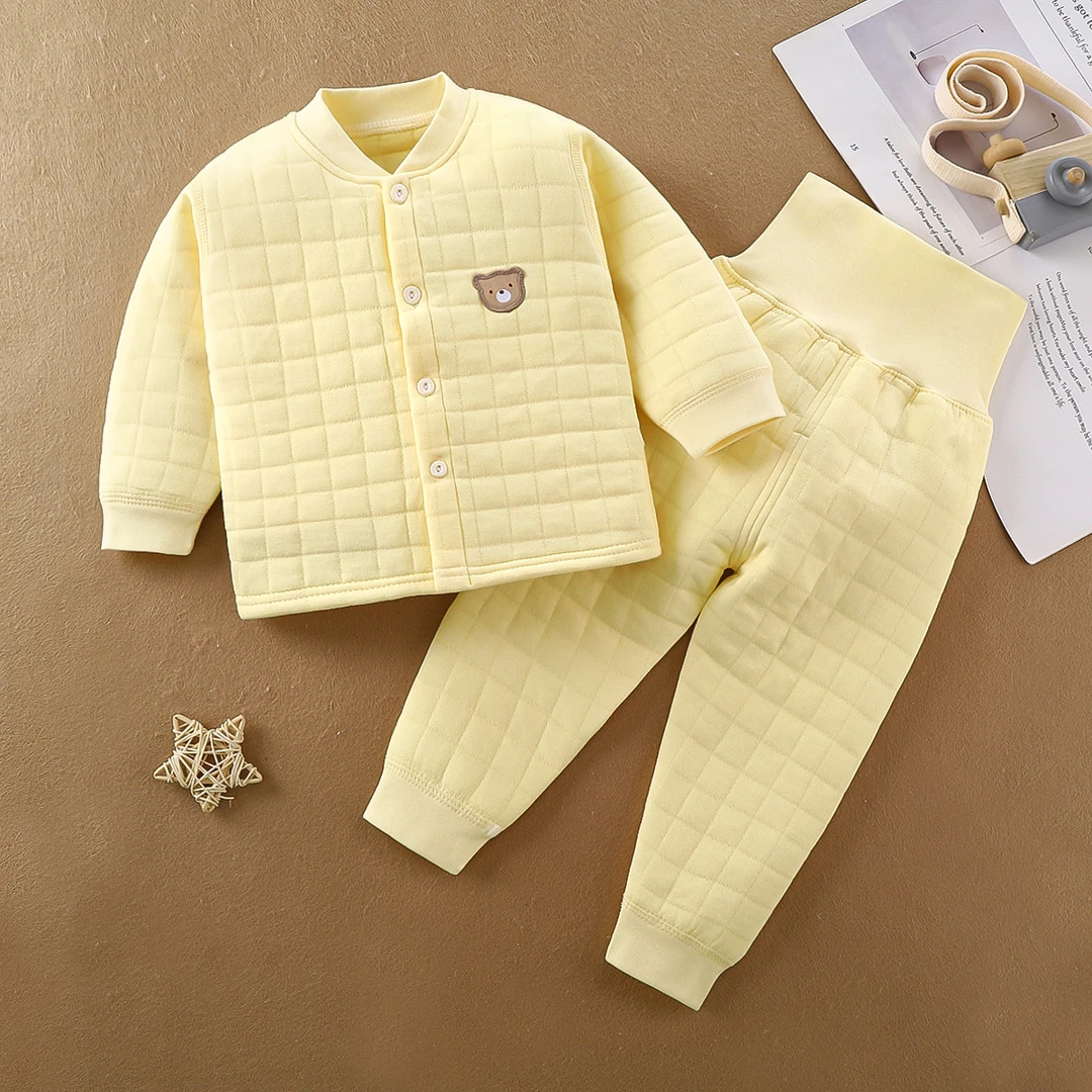 宝宝保暖衣套装三层夹棉儿童长袖秋衣纯棉婴幼儿衣服加厚男童秋冬
