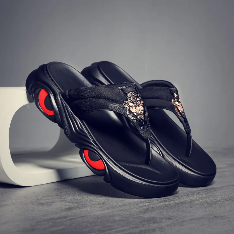 （狐奴）大码人字拖男士高档拖鞋夏季外穿网红潮拖男款软底一字凉拖