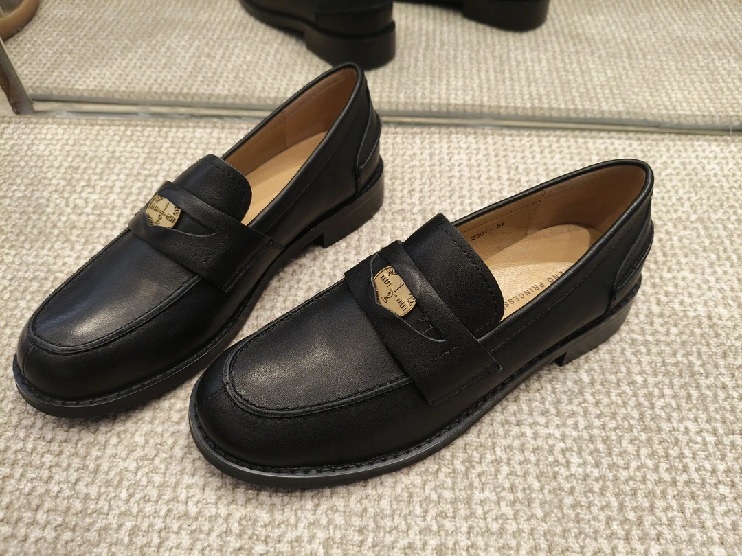 女鞋25新款黑色牛皮乐福鞋单鞋皮鞋时尚休闲百搭豆豆鞋英伦风复古