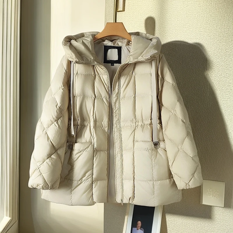 TA图剪标24冬品牌折扣白鸭绒小清新连帽亮面短款羽绒服外套女10A