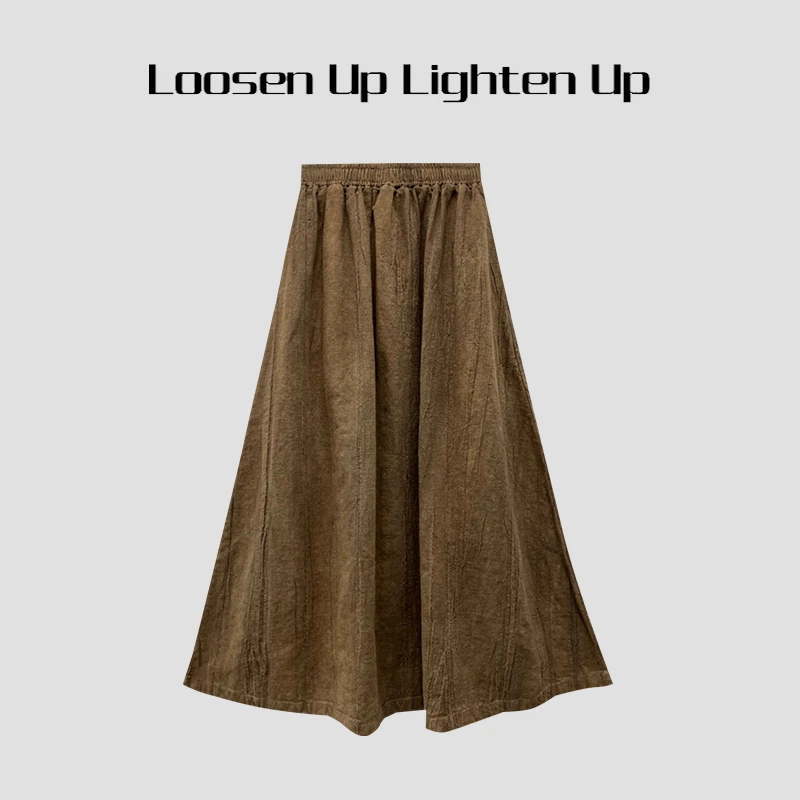 Loosen Up【扎染废土风】复古国风枯叶肌理感苎麻棉宽松显瘦大摆裙