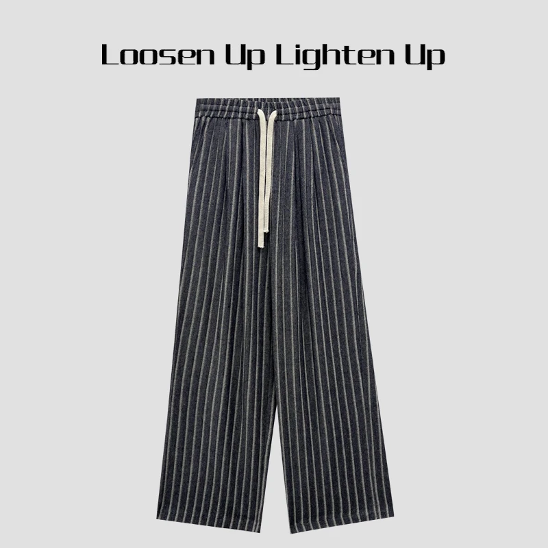 Loosen Up【假日条纹裤】老钱风简约调性亚麻混纺抽绳阔腿休闲长裤