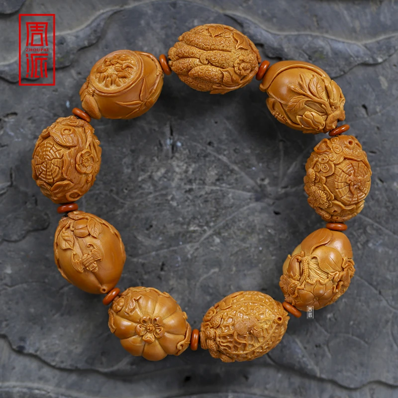 周派春毅核坊 把把壶 橄榄核手串文玩收藏品纯手工雕刻苏工