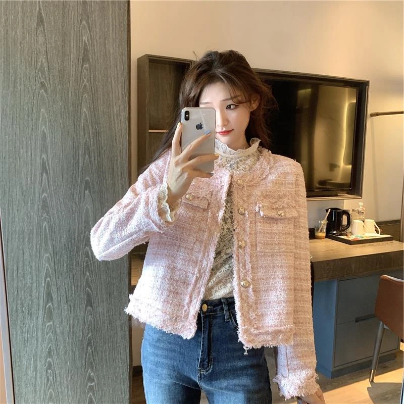 法式名媛粗花呢短款外套女秋款设计感小香风长袖开衫气质显瘦上衣