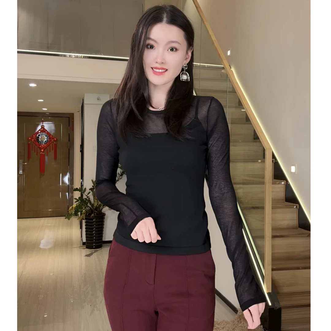 【霓裳羽衣】24秋冬新品微透领羊毛衫收腰针织衫气质百搭上衣