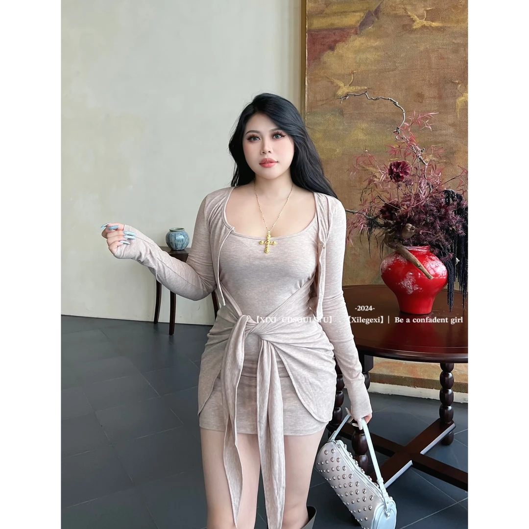 CD.soul【半岛情书】大码辣妹纯欲修身显瘦初秋气质开衫+连衣裙