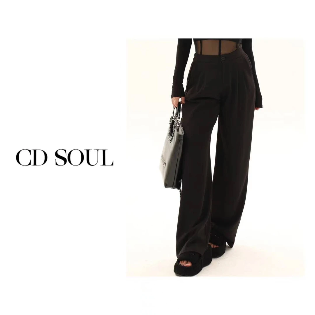 CD.soul【长腿欧尼】微胖高腰直筒休闲黑色宽松阔腿西裤
