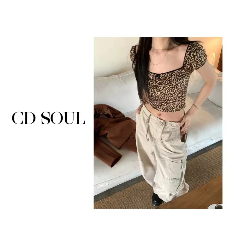 CD.soul【天生傲骨】微胖短款时尚小众豹纹设计感上衣