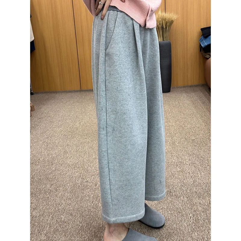 微胖妹妹mm加绒加厚毛呢山本九分裤子小个子高腰直筒弯刀赫本靴裤