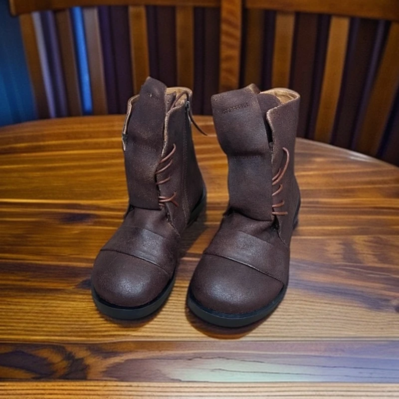 高端定制款牛皮火烧工艺冬季加绒鞋复古靴