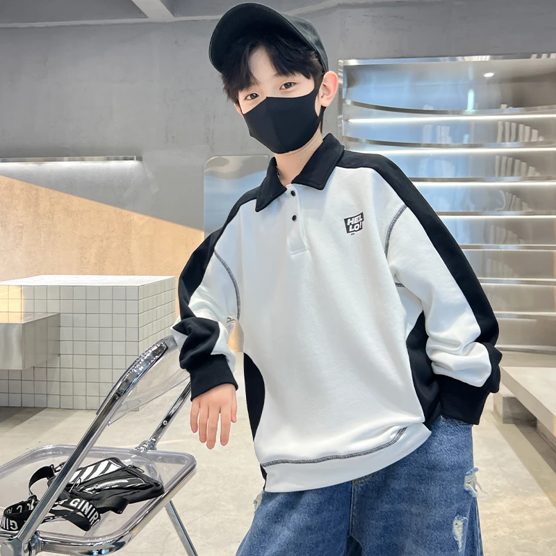 儿童POLO衫2025春季新款中大童撞色卫衣男童休闲上衣翻领针织衫潮