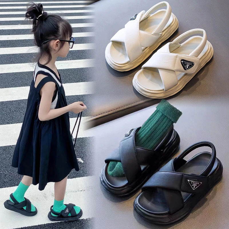 女童凉鞋2024夏季新款厚底沙滩鞋韩版男童软底防滑交叉小女孩童鞋