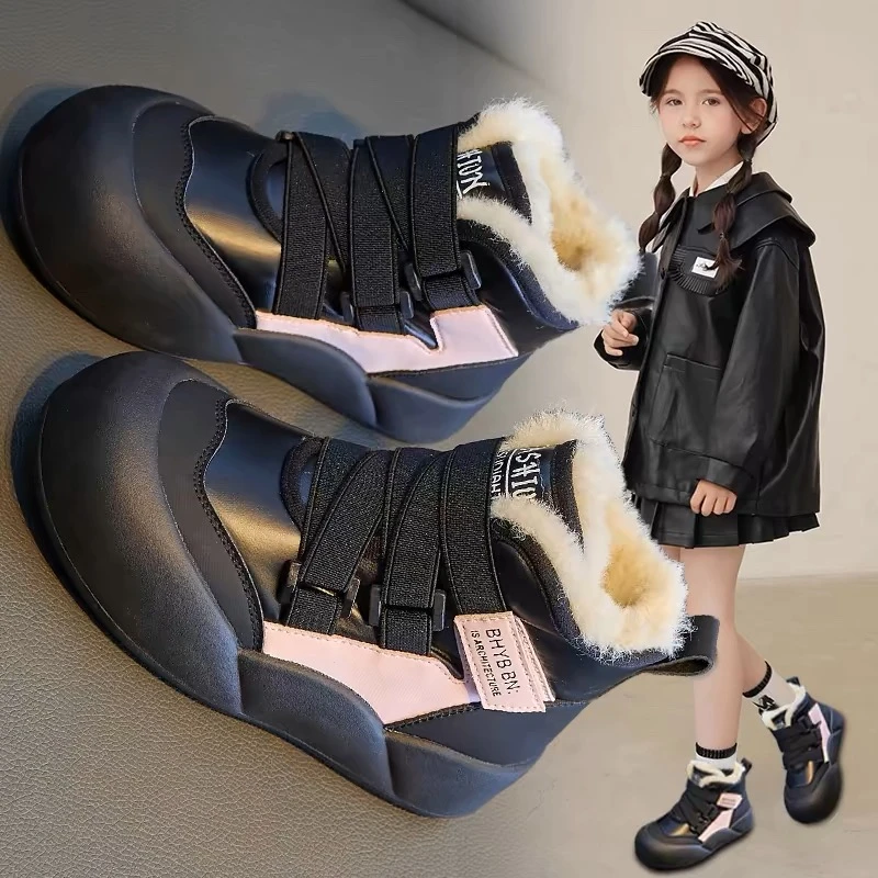 女童棉靴2024年冬季新款儿童雪地靴子加绒短靴中大童防水棉鞋冬鞋