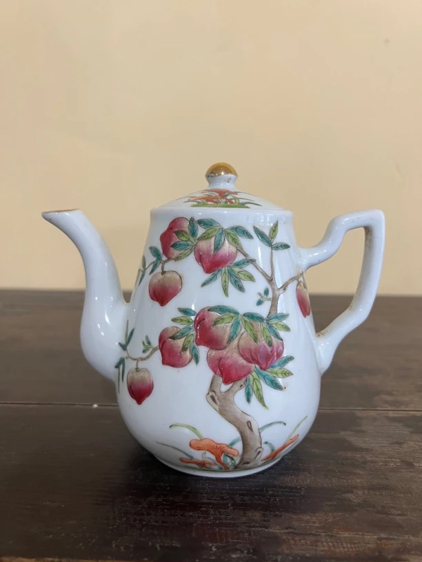 粉彩九桃描金侧把壶茶具泡茶壶家用陶瓷