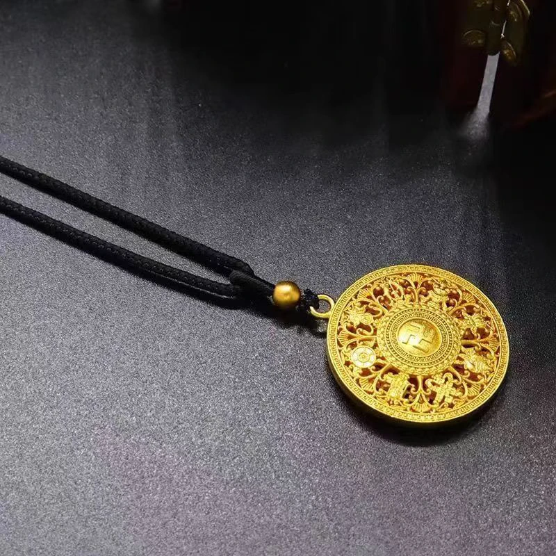 铜合金吊坠 花丝八宝罗盘吊坠男女黄色卐字编绳js111002