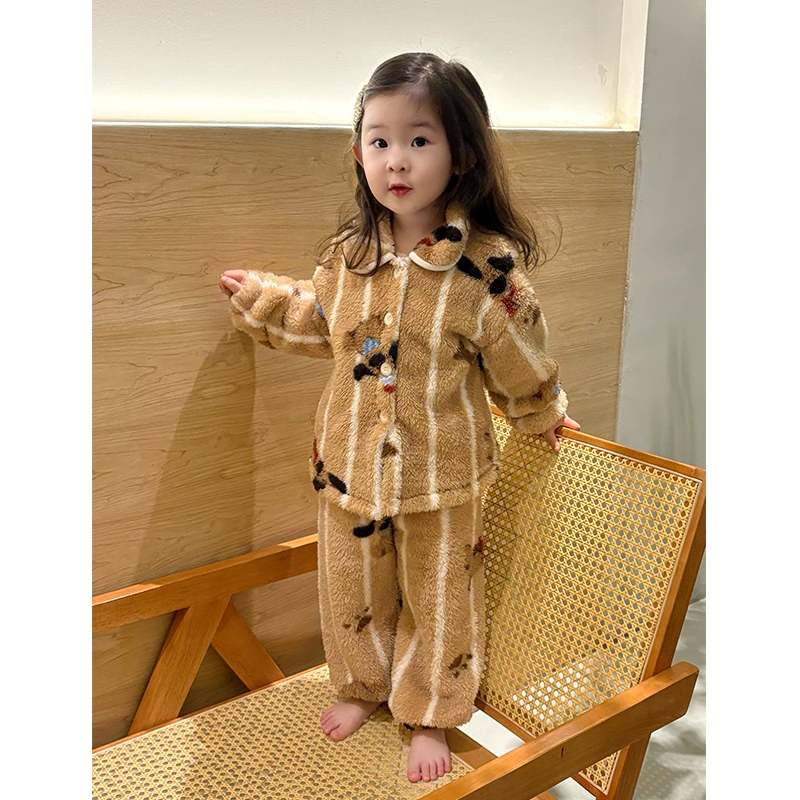 壹妈童装萌娃穿搭女童家居服套装秋冬儿童时髦卡通加绒睡衣两件套