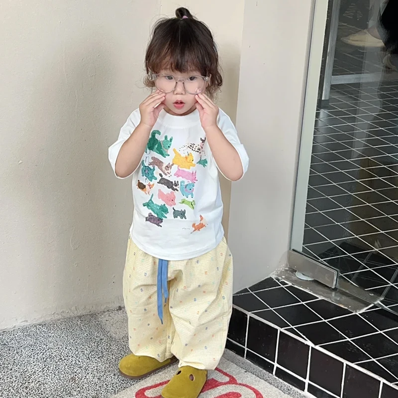 壹妈女童夏季多巴胺套装2024童装儿童洋气卡通印花短袖波点休闲裤